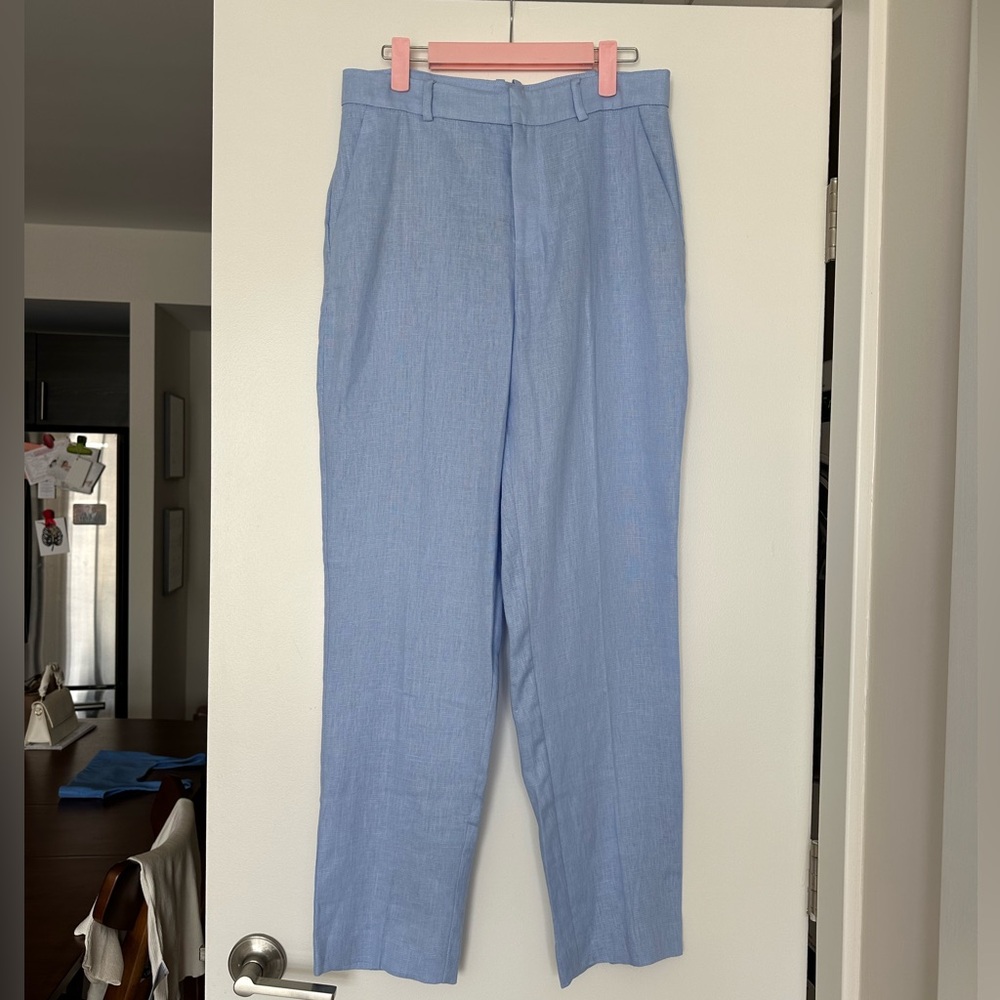Mango blue linen pants, size 4, NWT